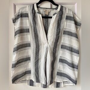 Lucky Brand Striped Black and White Linen Top Size Medium